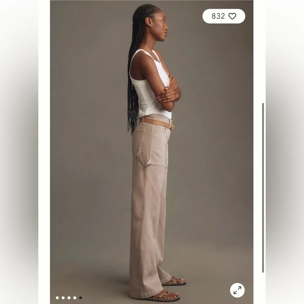 Self Contrast Anthropologie Georgia Utility Beige Wide Leg Pants - Picture 12 of 14